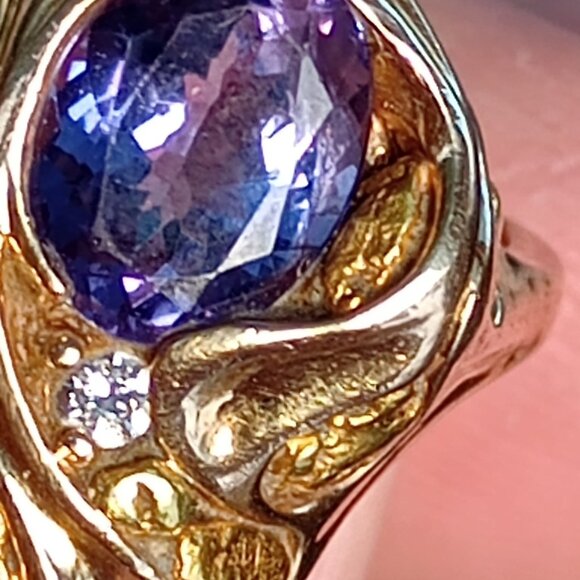 14k Gold Nugget Ring, 1.6 ct natural tanzanite and small diamond size 9-9.5 - Picture 11 of 11
